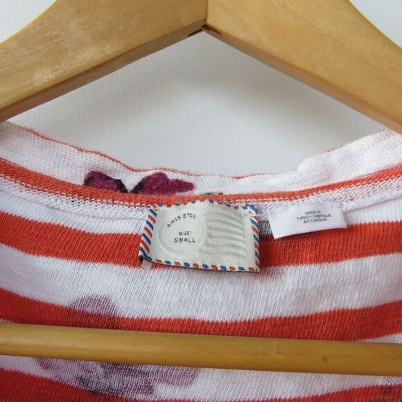 Anthro Postmark Women Size Small Red Navy Blue Striped Floral Side Tie Top - Picture 5 of 13